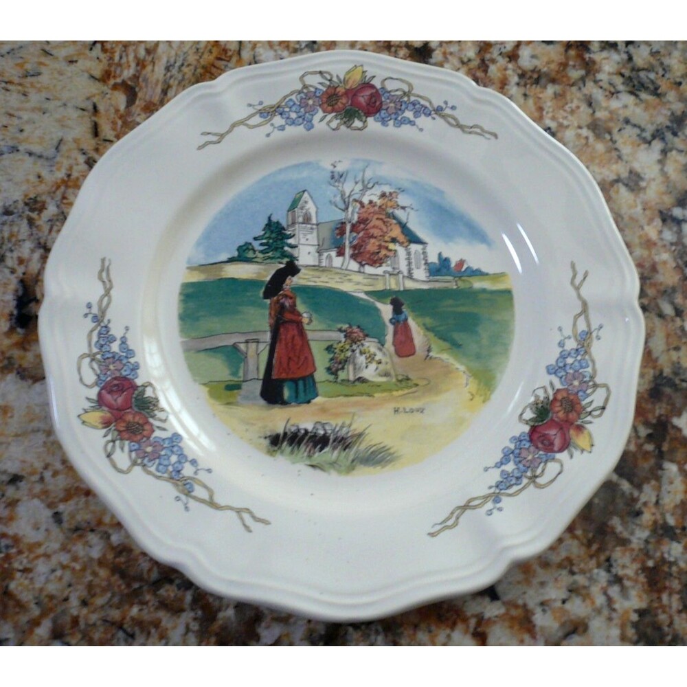 Sarreguemines Obernai 8 1/4" Salad Plate Woman & Girl France